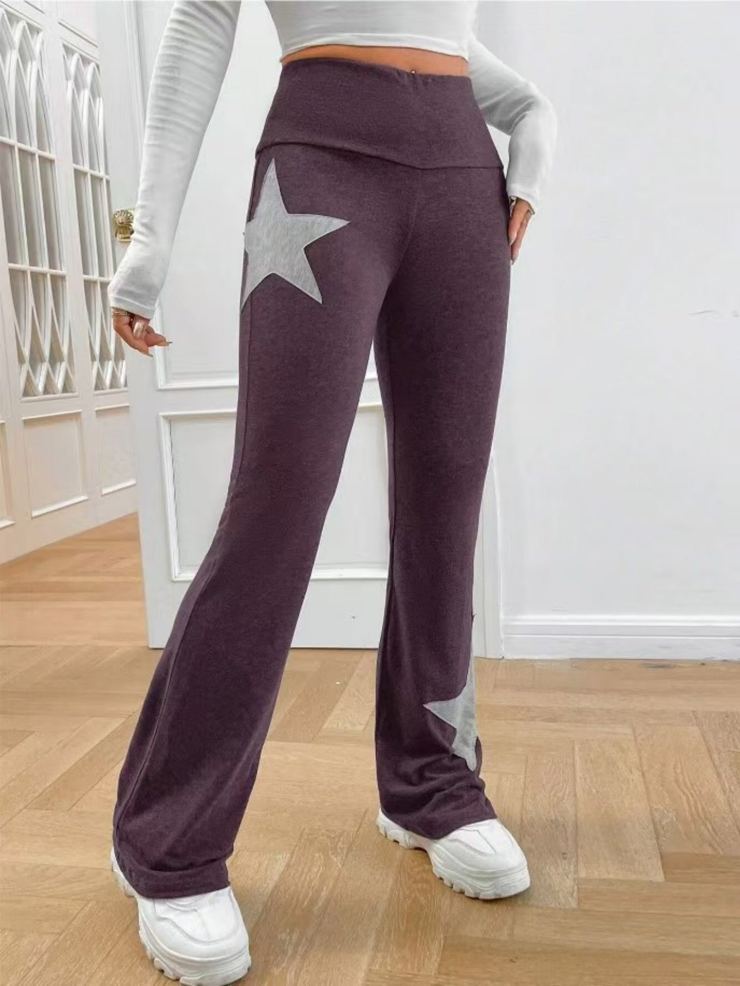 Five-pointed Star Elastic Tights High-waisted With A Slight Flare Pants