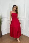 Margarita Minimalist , Versatile Solid Colored Midi Dress with Spaghetti Straps Boutique Collection