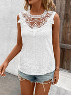 Lace Collar Hollow Out Splicing Crochet Tank Tops