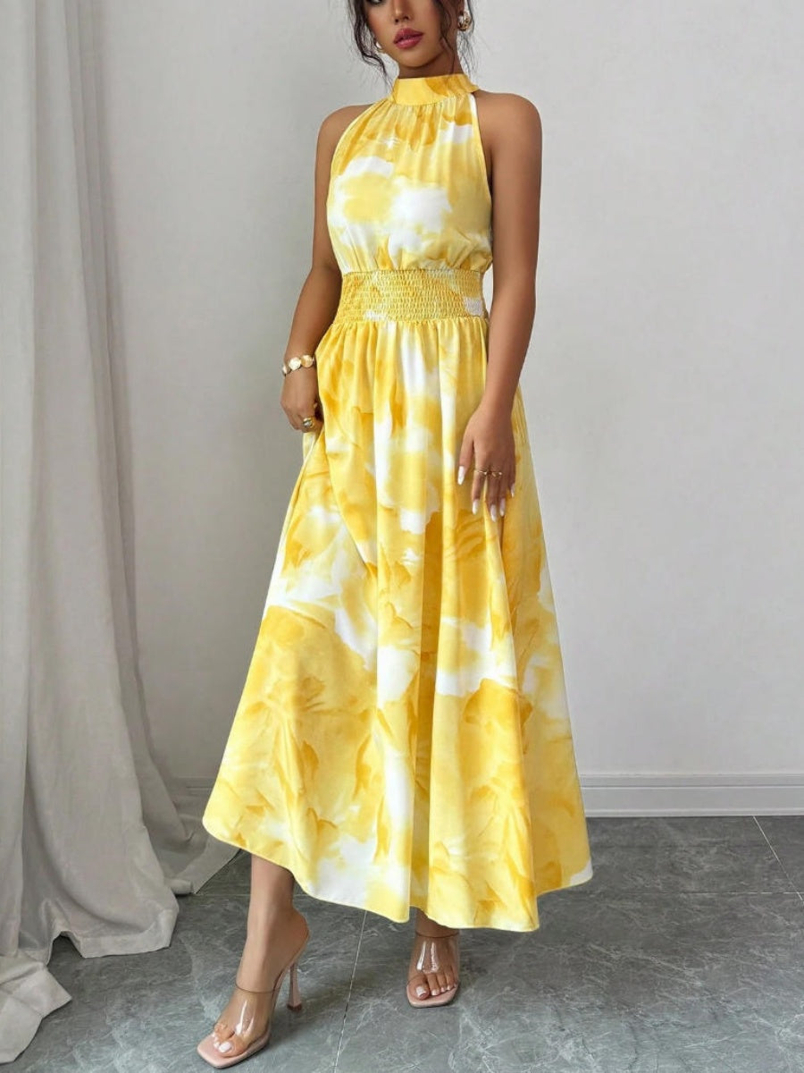 Printed Halter Sleeveless Vacation And Leisure Maxi Dresses