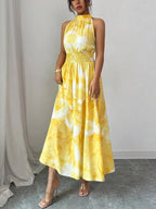 Printed Halter Sleeveless Vacation And Leisure Maxi Dresses