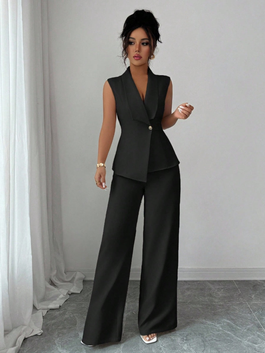 Commuting Sleeveless Suit Collar Vests Straight-leg Pants Set 2-piece Sets