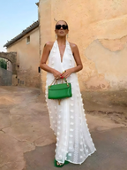 Halter-neck V-neck Long Dress With Flowing Ribbons