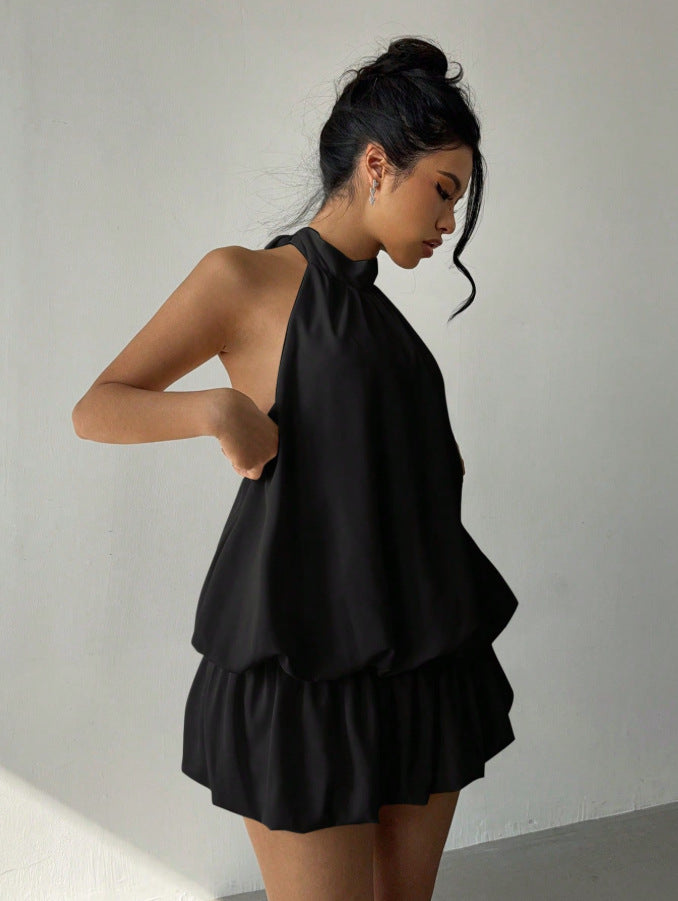Halter Bandage Backless Flower Bud Skirt Mini&Short Dresses