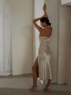 Sexy Backless Slit Halter Midi Dress