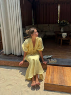 Two-piece Set: Puff-sleeved V-neck Tie-front Top And High-waisted Skirt