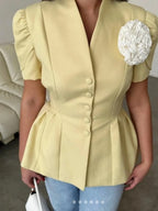 Waist 3D Flowers Short Sleeve Suit Jacket Commuting Shirts