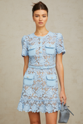 Ariane blue floral-appliqué ruffled lace mini dress