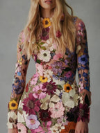 3D Floral Mesh Lace Embroidery Bodycon Slimming Sexy Dress