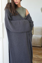 Solid Color Open Front Long Cardigan