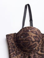 Rhinestone-studded Body Shaping Fish Bones Leopard Print Camisoles