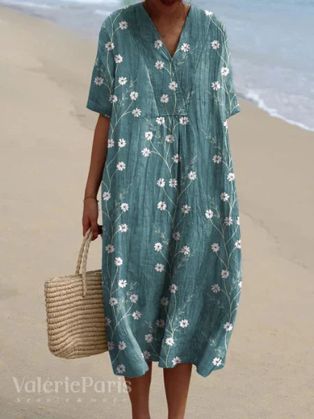 Ramona Statement Floral Print Cotton and Linen Dress Boutique Collection