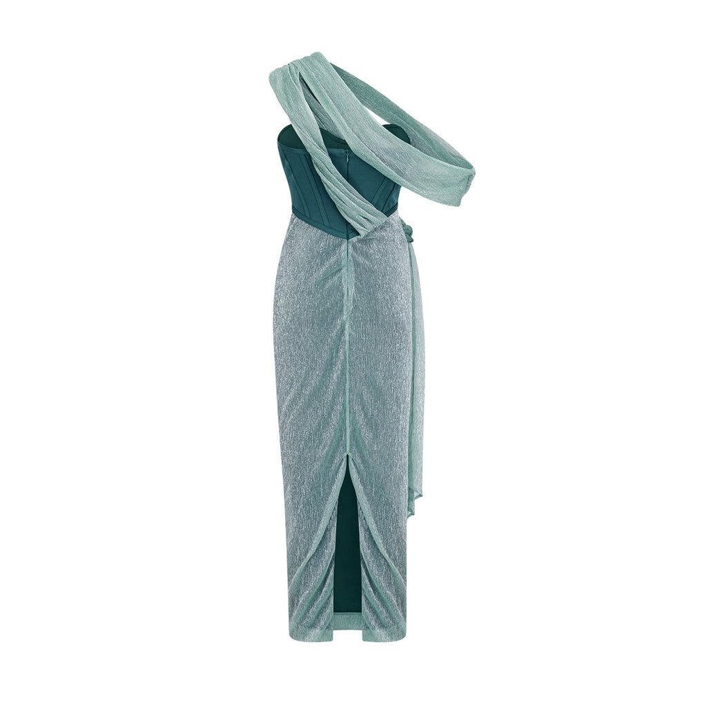 Delphine ribbon-design corset maxi dress in Green