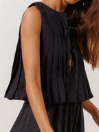 Cotton And Linen Straps Pleated Tank Tops