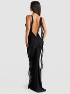 V-neck, Backless, Fitted, Fishtail Maxi Dress