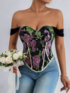 Jacquard Bandeau Top Tie Fish Bones Strapless Bra