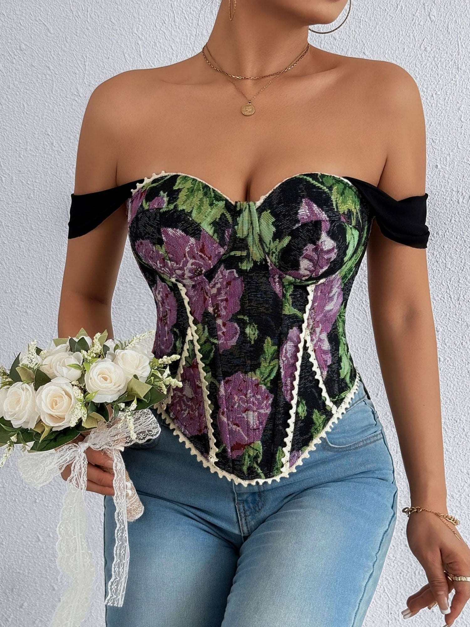 Jacquard Bandeau Top Tie Fish Bones Strapless Bra