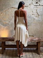 Lace-trimmed Open Back Solid Color 2-piece Sets