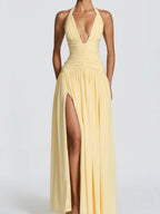 Deep V Halter Backless Maxi Dresses