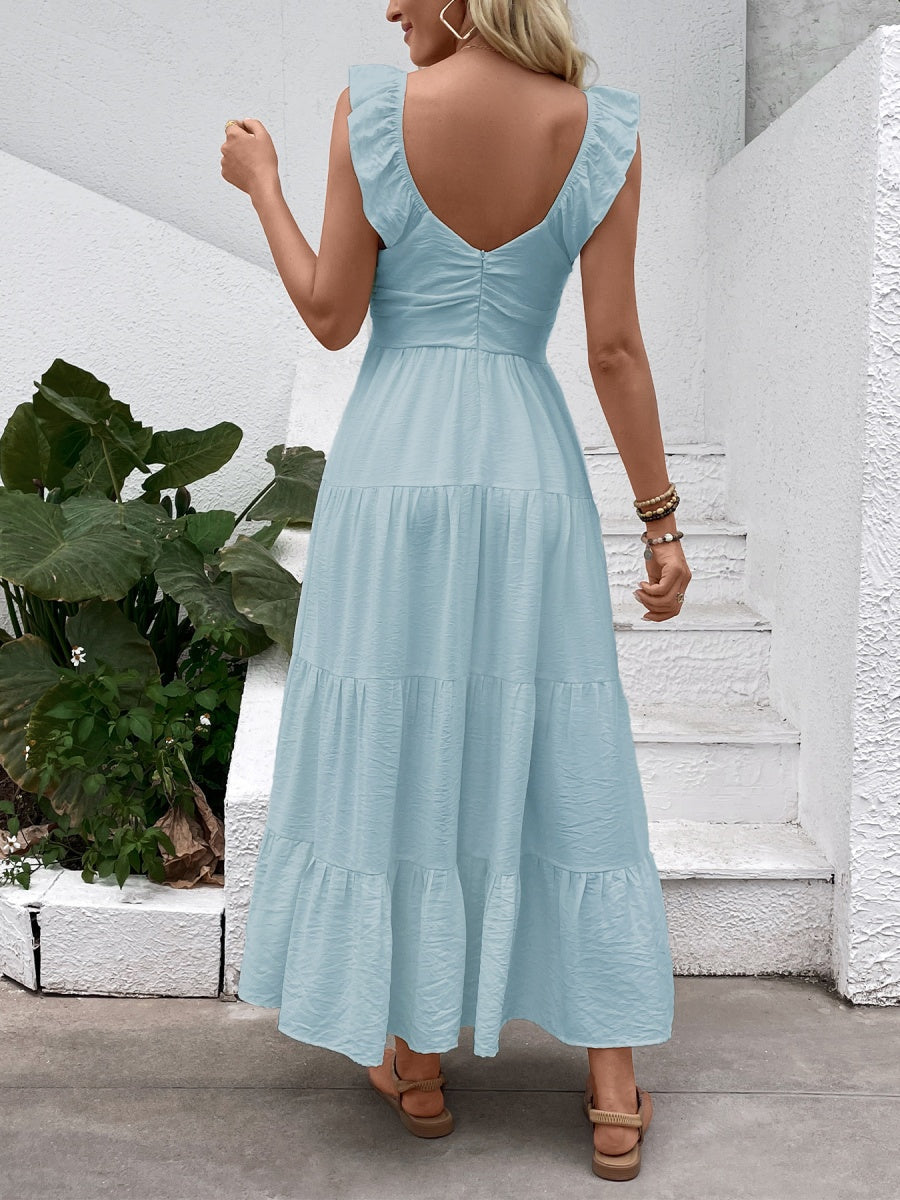 V-neck Pleats Comfort Gentle Maxi Dresses