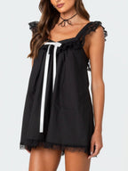 Bow Lace Trim Spaghetti Strap Backless Mini&Short Dresses
