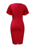 Commuting Lotus Leaf Sleeves Buttons Solid Color Mini&Short Dresses
