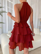 Halter Sleeveless Ruffle Black Mini&Short Dresses