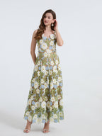 Lace Embroidery Spaghetti Strap Long Dress