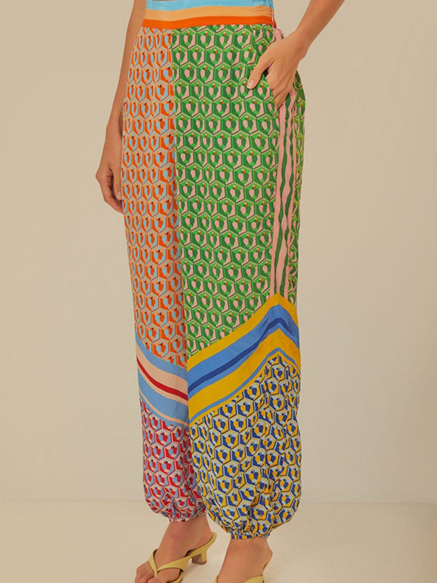 Geometric Pattern Cover-up Long-sleeved T-shirt Jogger Pants Set 2-piece Sets