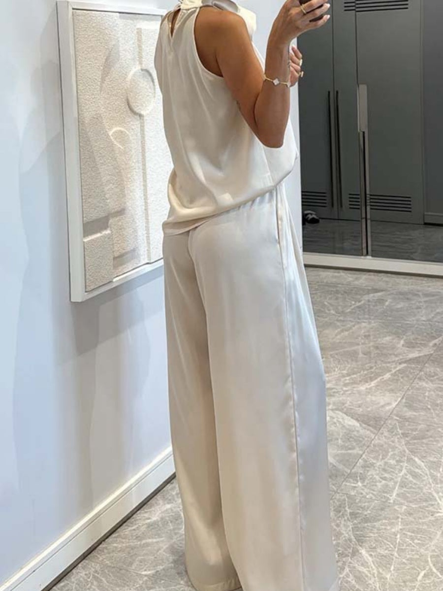 Swing Collar Sleeveless Top Straight-leg Trousers Set 2-piece Sets