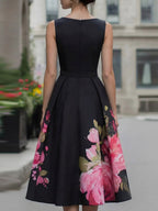 Printed Sleeveless Atmosphere Grace Black Midi Dresses