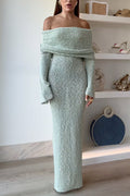Off Shoulder Hollow-out Knit Stretchy Maxi Dress