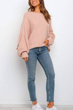 Batwing Long Sleeves Ribbed Knit Tunic Sweater
