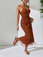 Hollow Tassel Knitting V-neck Camisoles Cover Ups