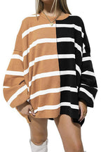 Long Sleeves Color Block Striped Oversized Sweatshirt