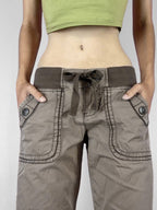 Retro Pocket Color-blocked Ribbed Low-rise Jeans