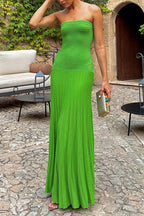Strapless Tube Pleated Maxi Knit Dress