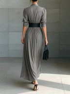 Long Collared Button-down Shirt Dress With Belt