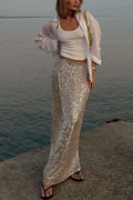 Elastic Waist Sequin A-line Maxi Skirt