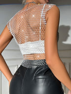 Perspective Fishing Nets Sparkling Diamond Tank Tops