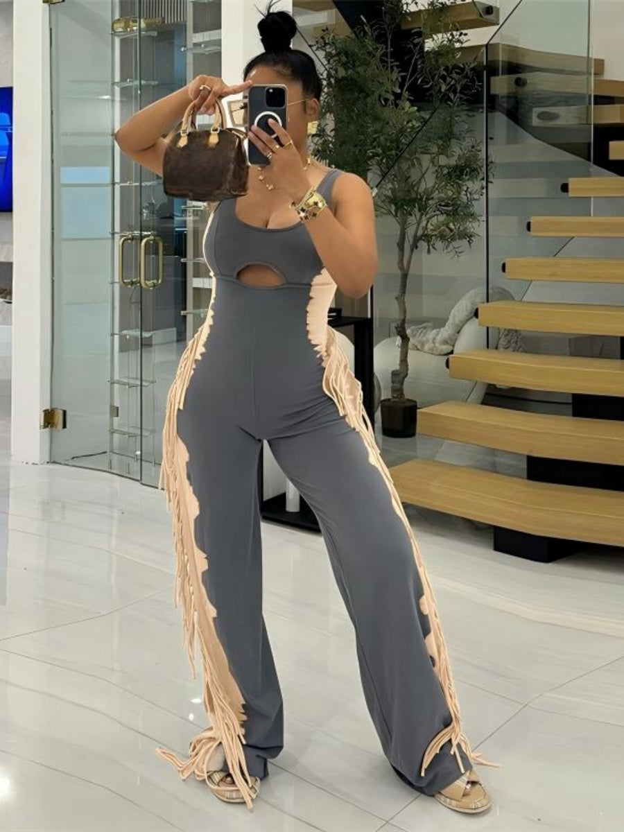 Color-blocked Tassel Sleeveless Bodysuits