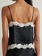Lace Stitching Satin Camisoles Skirt 2-piece Sets