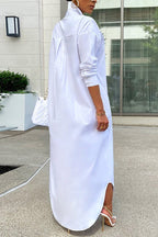 Solid Color Single-breasted Long Blouse