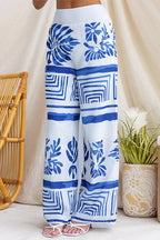 Elastic Waist Wide Leg Printed Pants