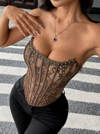 Flower Lace Herringbone Buckle Backless Tube Top Tank Tops