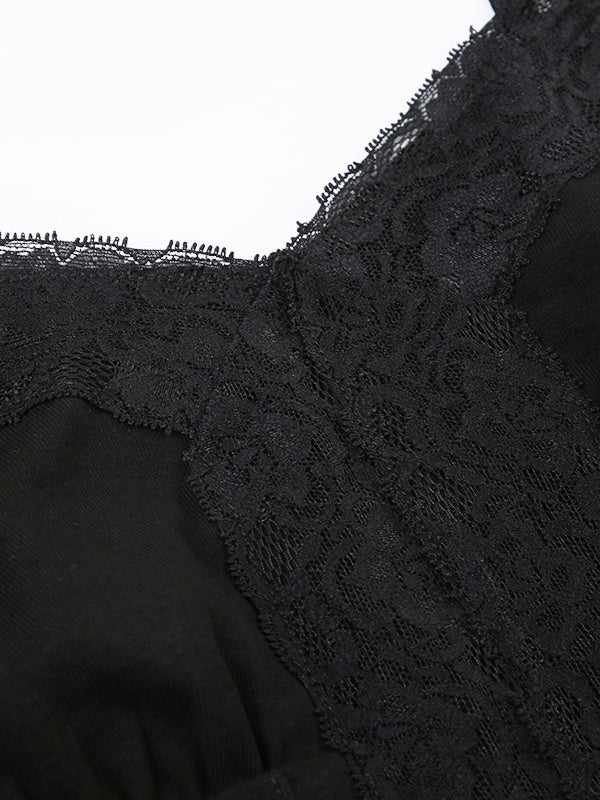 Deep V-neck Solid Color Lace Trim Split Camisole