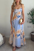 Spaghetti Strap Floral Print Flowy Maxi Dress