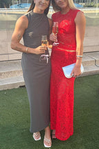 Sleeveless Cut Out Lace Top and Maxi Bodycon Skirt Set