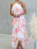 Chiffon Multi-story Halter Printed Vacation Maxi Dresses