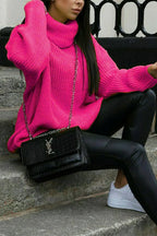 Turtleneck Drop Shoulder Loose Fit Ribbed Knit Sweater